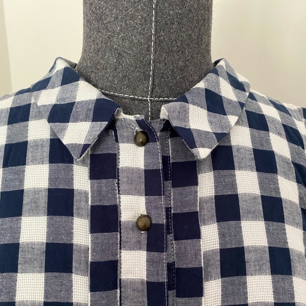 Anthropologie Trinette Gingham Plaid Shirt Dress in Navy Blue & White size: S - Picture 4 of 13